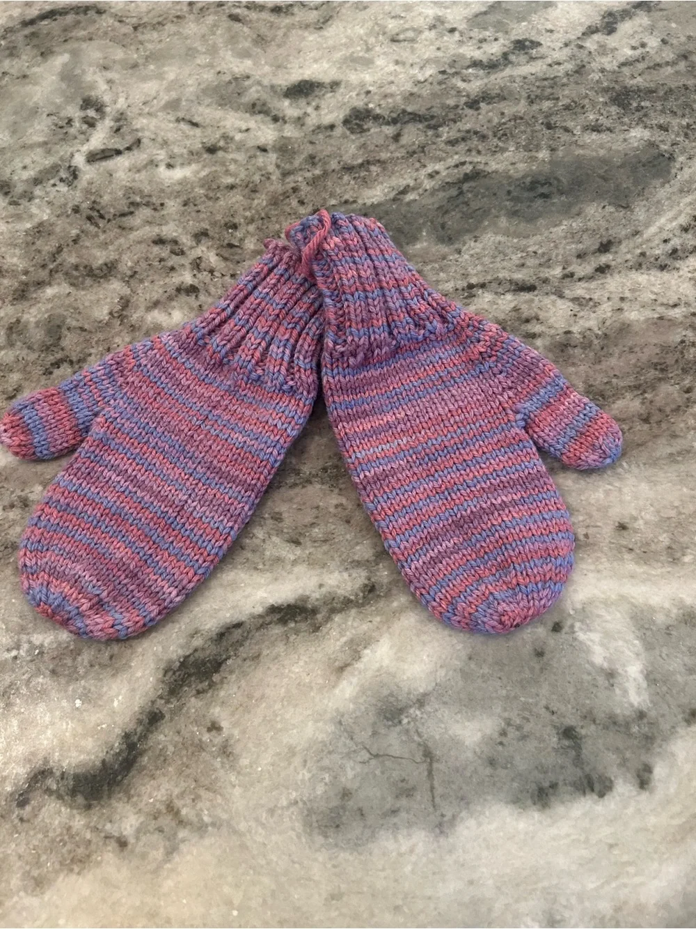 Children's Striped Knit Mittens in Pink and Purple